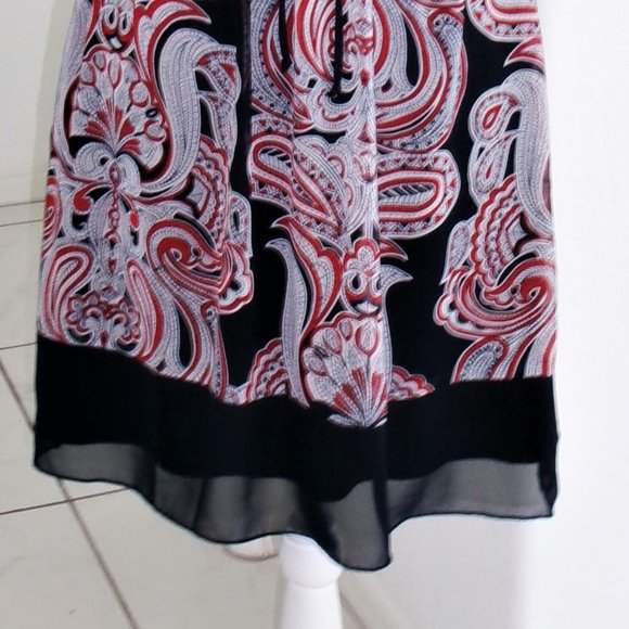Enfocus Studio Chiffon Navy Blue Red White Paisley Print V-Neck Dress Sz 4 / S - Picture 10 of 15